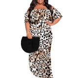1 Piece Custom Casual Digital Printing Leopard Off Shoulder Maxi Dresses