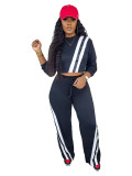 Women's Casual Sportswear Stitching Straight Wide-leg Trousers Set