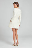 Women's Elegant Tweed Dress Square Neck Pearl A Line Party Mini Dresses