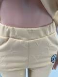 Casual Embossed Embroidery Thread Zipper Women Two Piece Pant Set