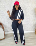 Women's Casual Sportswear Stitching Straight Wide-leg Trousers Set