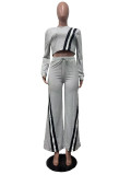 Women's Casual Sportswear Stitching Straight Wide-leg Trousers Set