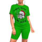 1 Piece Custom Casual Print Short Sleeve Christmas Short Set