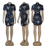 Fashion Short Sleeve Digital Printed Shirt Dress