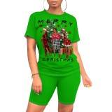 1 Piece Custom Casual Print Short Sleeve Christmas Short Set
