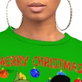 1 Piece Custom Casual Print Short Sleeve Christmas Short Set