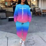 1 Piece Custom Casual Print Short Sleeve Gradient Pant Set