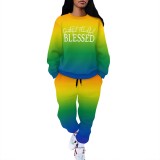 1 Piece Custom Casual Print Short Sleeve Gradient Pant Set