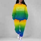 1 Piece Custom Casual Print Short Sleeve Gradient Pant Set