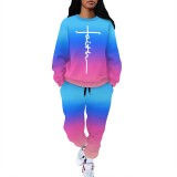1 Piece Custom Casual Print Short Sleeve Gradient Pant Set