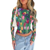 Daily Wear Women Long Sleeve Graphic Simple Casual Top