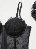 Women's Bustiers Vintage Corset Low Cut Tie Sheer Mesh Lace Ruffle Tank Top