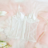 Women's Bustiers Vintage Corset Low Cut Tie Sheer Mesh Lace Ruffle Tank Top