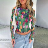 Daily Wear Women Long Sleeve Graphic Simple Casual Top