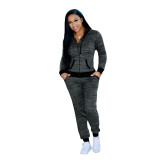 Hooded Zip-up Long Sleeves Sweatshirt and Pants Track Suit Two-piece