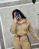 Winter Embroidery Embossed Long Sleeve Zipper Sportswear Hooded Pant Set