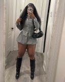 Slim Shirt Stretch Denim Skirt Women's Two Piece Set