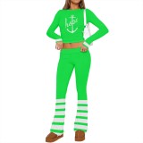 1 Piece Custom Casual Print Long Sleeve Two Piece Pant Set