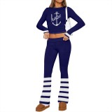 1 Piece Custom Casual Print Long Sleeve Two Piece Pant Set