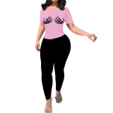1 Piece Custom Casual Print Short Sleeve Pant Set