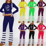 1 Piece Custom Casual Print Long Sleeve Two Piece Pant Set