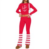 1 Piece Custom Casual Print Long Sleeve Two Piece Pant Set