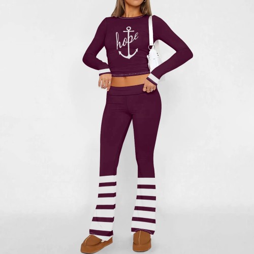 1 Piece Custom Casual Print Long Sleeve Two Piece Pant Set