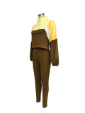 Athleisure Contrast Color Zipper Sweatshirt Tight Pants Sports Two-Piece Set