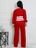 Double-layer Thread Colorblock Cropped Zipper Lougewear Set