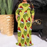 1 Piece Custom Casual Print 3/4 Sleeve Christmas Plus Size Maxi Dress