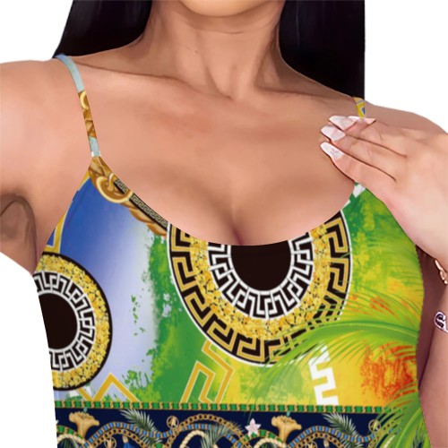 1 Piece Custom Casual Print Straps V Neck Long Dresses