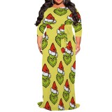 1 Piece Custom Casual Print 3/4 Sleeve Christmas Plus Size Maxi Dress