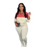 Athleisure Contrast Color Zipper Sweatshirt Tight Pants Sports Two-Piece Set