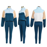 Athleisure Contrast Color Zipper Sweatshirt Tight Pants Sports Two-Piece Set