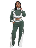 Double-layer Thread Colorblock Cropped Zipper Lougewear Set