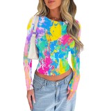 1 Piece Custom Casual Print Splashing Ink Long Sleeve T-Shirt