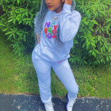 Casual Pants 2 Positioning Printing Letter Two Piece Hoodie Sweatshirt Pant Set