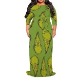 1 Piece Custom Casual Print 3/4 Sleeve Christmas Plus Size Maxi Dress