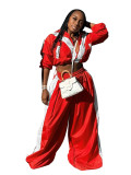 Contrast Color 2pcs/Set Casual Sports Long Sleeve Cardigan And Pants