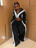 Contrast Color 2pcs/Set Casual Sports Long Sleeve Cardigan And Pants