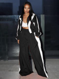 Contrast Color 2pcs/Set Casual Sports Long Sleeve Cardigan And Pants