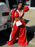 Contrast Color 2pcs/Set Casual Sports Long Sleeve Cardigan And Pants