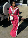 Contrast Color 2pcs/Set Casual Sports Long Sleeve Cardigan And Pants
