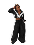 Contrast Color 2pcs/Set Casual Sports Long Sleeve Cardigan And Pants