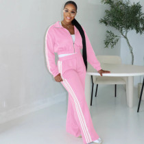 Casual Zipper Sweatshirt Sweatpant Two-piece Set