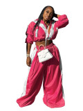 Contrast Color 2pcs/Set Casual Sports Long Sleeve Cardigan And Pants