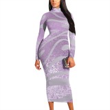 1 Piece Custom Casual Print High Neck Mid Dresses