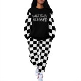 1 Piece Custom Casual Print Letter Sweatshirt Pant Set