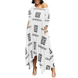 1 Piece Custom Casual Print Long Sleeve Irregular Long Dresses