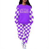 1 Piece Custom Casual Print Letter Sweatshirt Pant Set